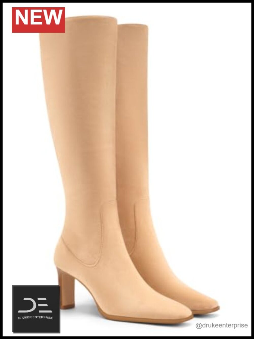 Knee High Boots Women Square Toe Chunky Heel Zipper Dress Tall Boots Faux Suede
